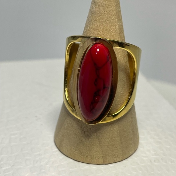 NWT Stainless Steel Gold enamel red Woman ring Size 8 - Picture 10 of 16